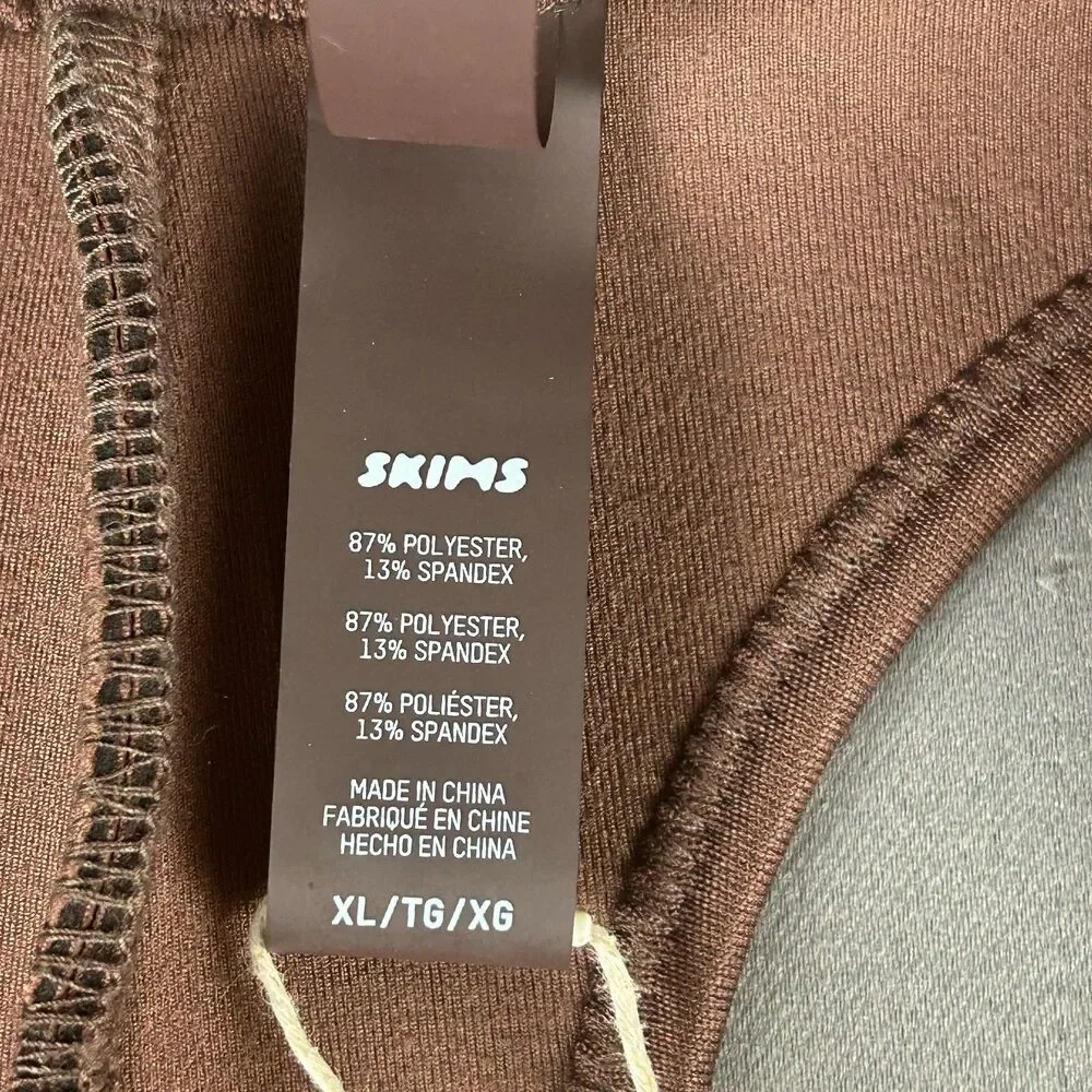 Skims Rubberized Scuba Swim Front-Zip High Neck Bikini Top Cocoa Brown XL NWT